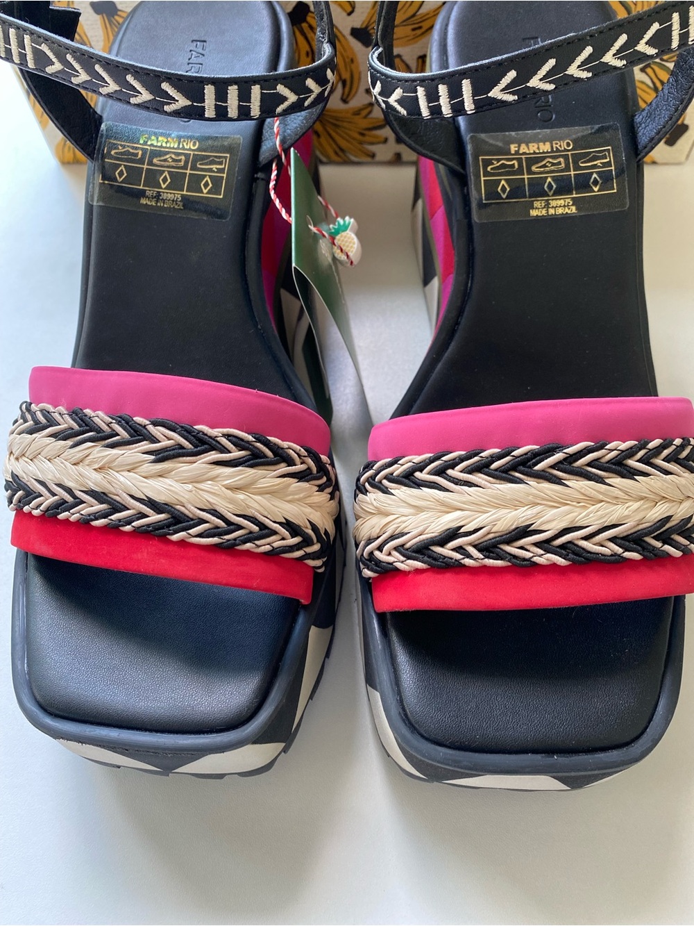 NWT Farm Rio Colorful Graphic Platform Sandal Heels Size 11 Tropical - Picture 5 of 16